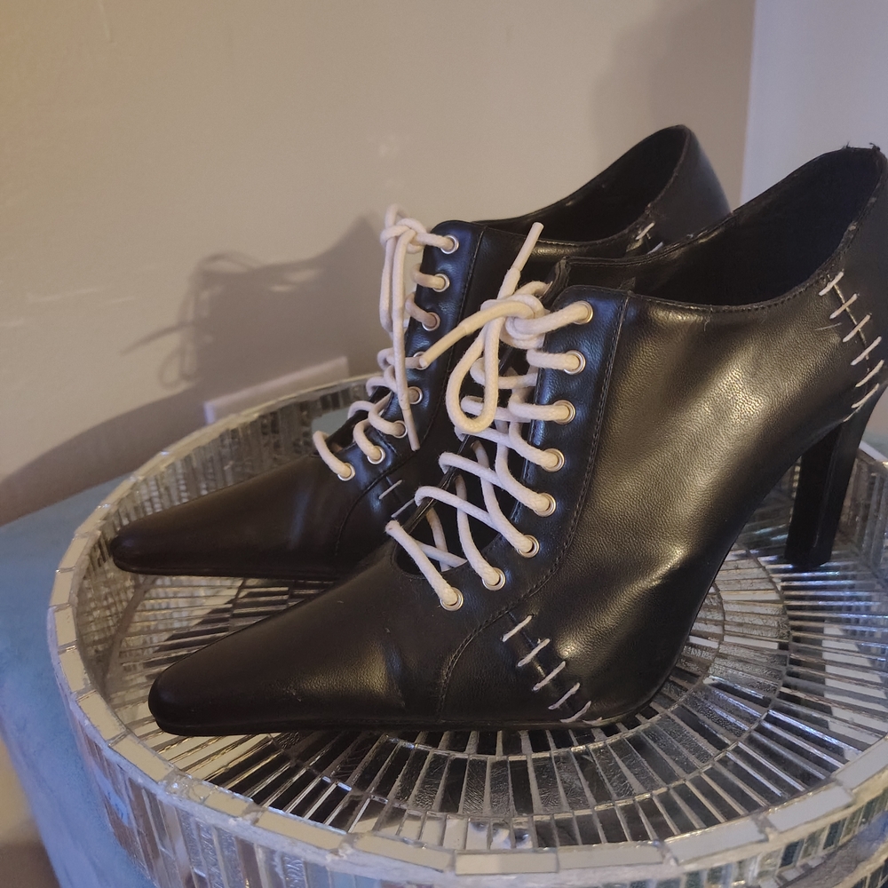 Black Ankle Boots with White Laces - Picture 3 of 4